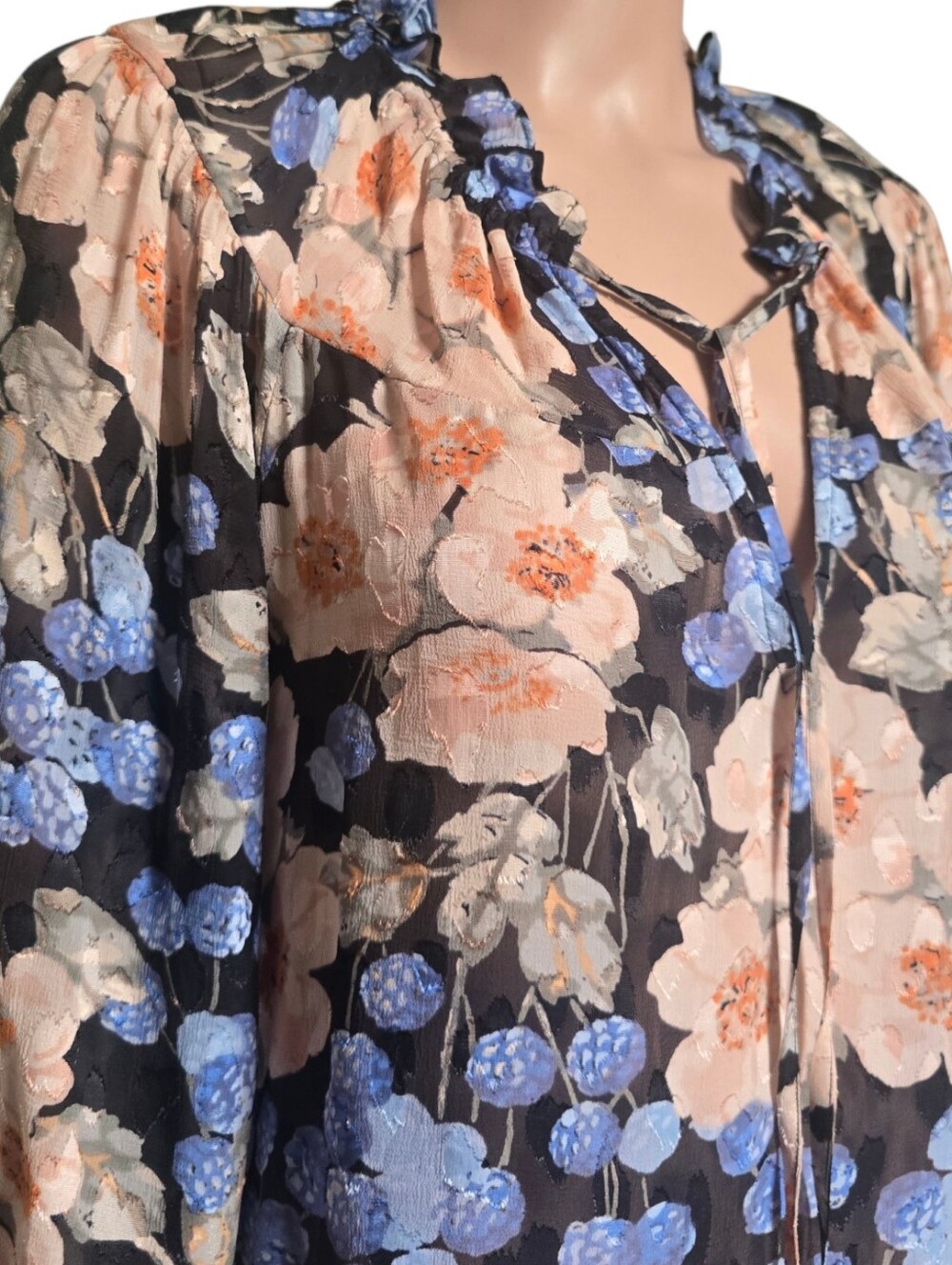 Rebecca Taylor Women's Long Sleeve Floral Blouse Silk Blend - Picture 8 of 13